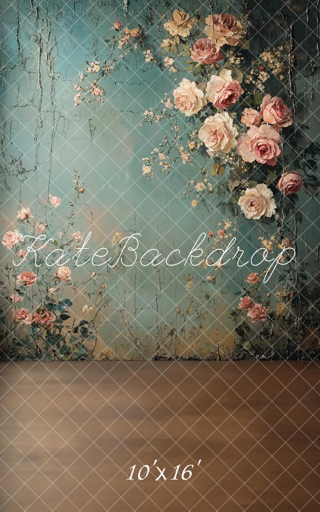 Kate Sweep Mur-à-Sol Beaux-arts Vintage Floral Mur Bleu Toile de fond conçue par Emetselch - Kate Backdrop FR