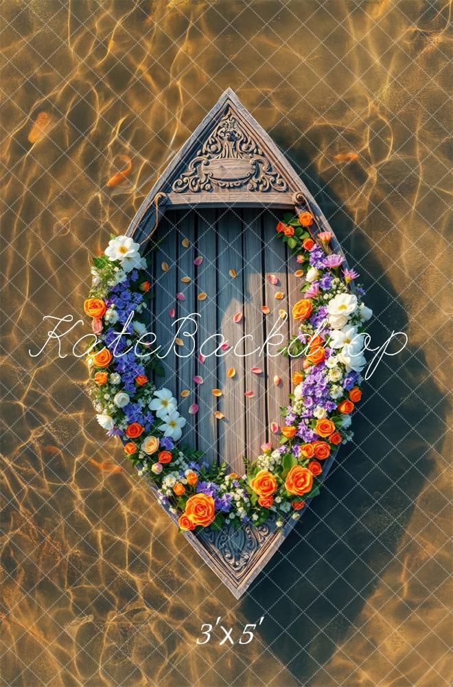 Kate Été Fleurs Bateau en Bois Lac Toile de fond conçue par Laura Bybee - Kate Backdrop FR