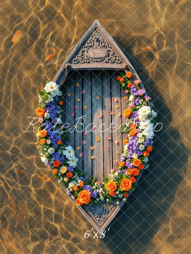 Kate Été Fleurs Bateau en Bois Lac Toile de fond conçue par Laura Bybee - Kate Backdrop FR