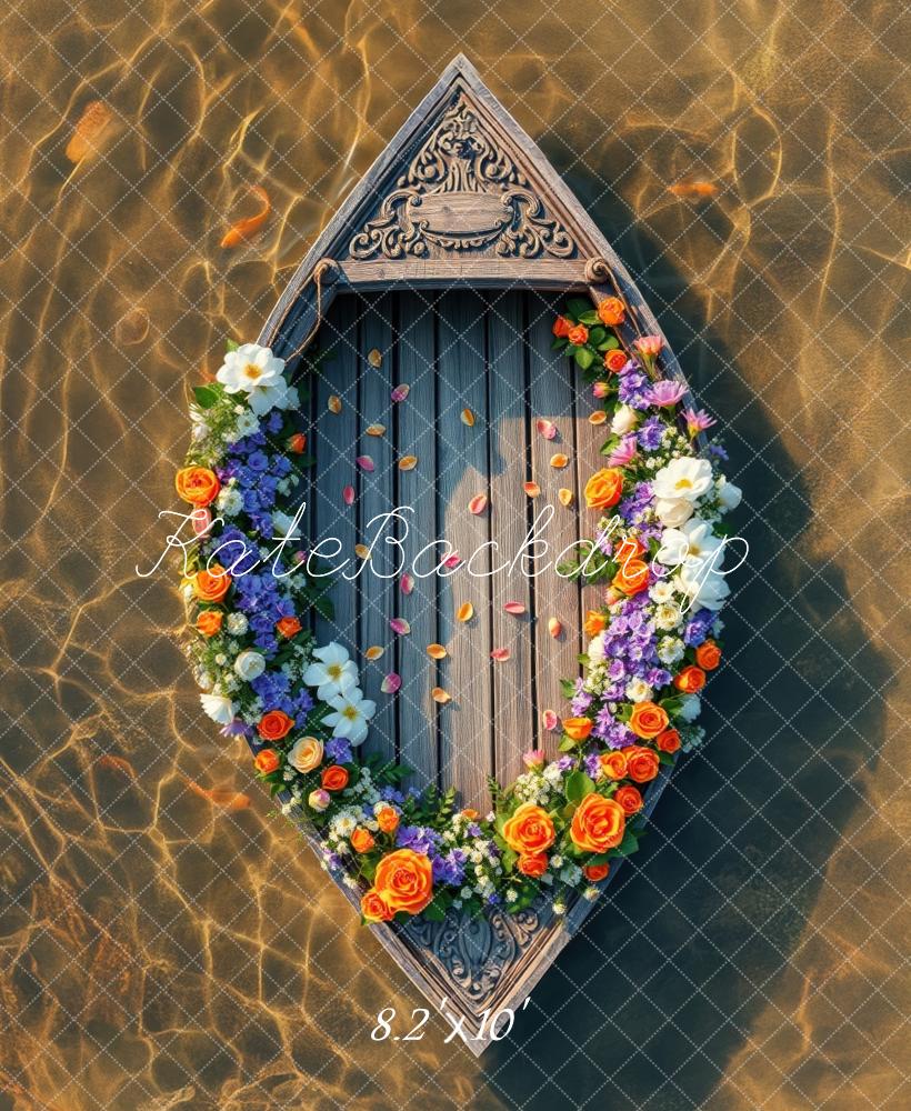 Kate Été Fleurs Bateau en Bois Lac Toile de fond conçue par Laura Bybee - Kate Backdrop FR
