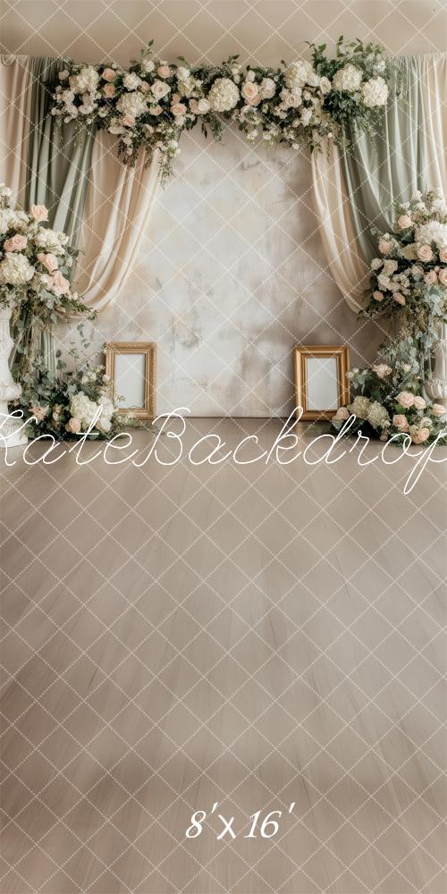 Kate Sweep Mur-à-Sol Mariage Fleurs Rideaux Rustique Toile de fond conçue par Patty Roberts - Kate Backdrop FR
