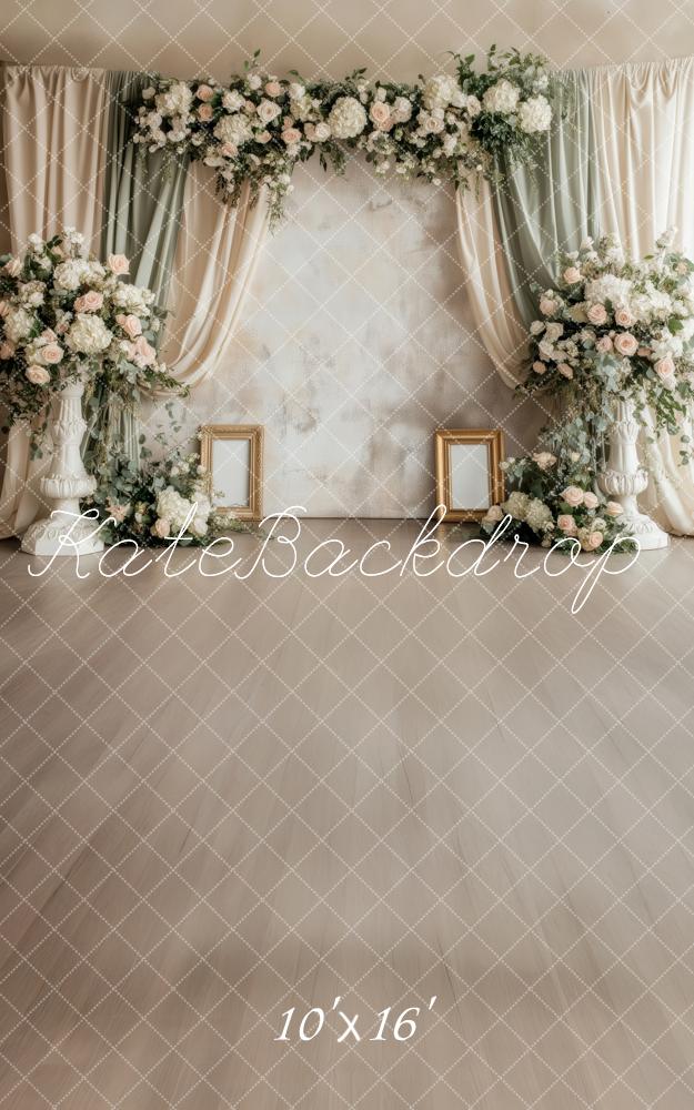 Kate Sweep Mur-à-Sol Mariage Fleurs Rideaux Rustique Toile de fond conçue par Patty Roberts - Kate Backdrop FR
