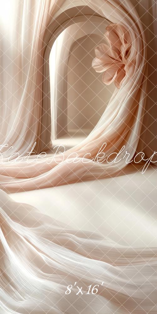 Kate Sweep Mur-à-Sol Doux Pêche Satin Draperie Toile de fond conçue par Patty Roberts - Kate Backdrop FR