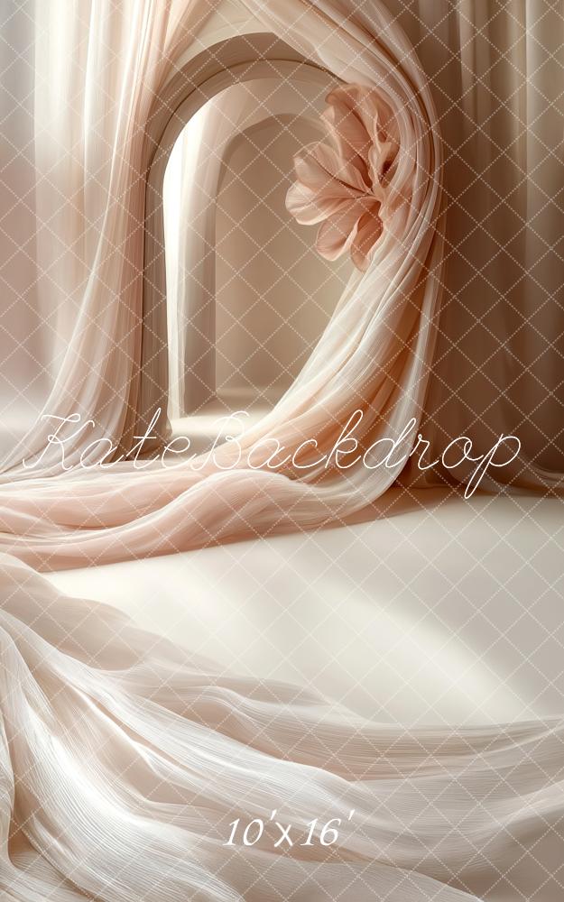 Kate Sweep Mur-à-Sol Doux Pêche Satin Draperie Toile de fond conçue par Patty Roberts - Kate Backdrop FR