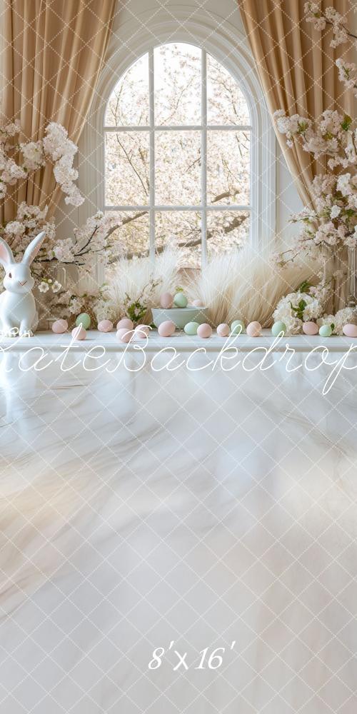 Kate Sweep Mur-à-Sol Pâques Lapin Fleurs Fenêtre Blanc Toile de fond conçue par Mini MakeBelieve - Kate Backdrop FR