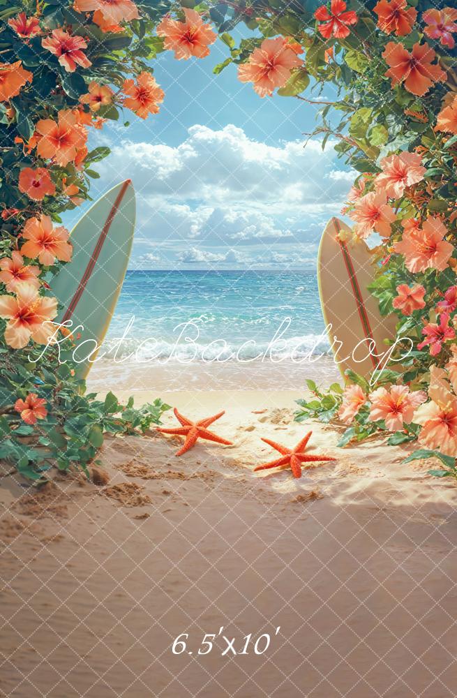 Kate Été Plage Planche de surf Fleurs Toile de fond conçue par Emetselch - Kate Backdrop FR