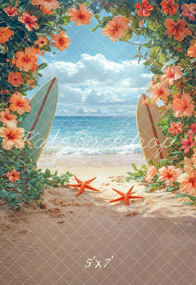 Kate Été Plage Planche de surf Fleurs Toile de fond conçue par Emetselch - Kate Backdrop FR