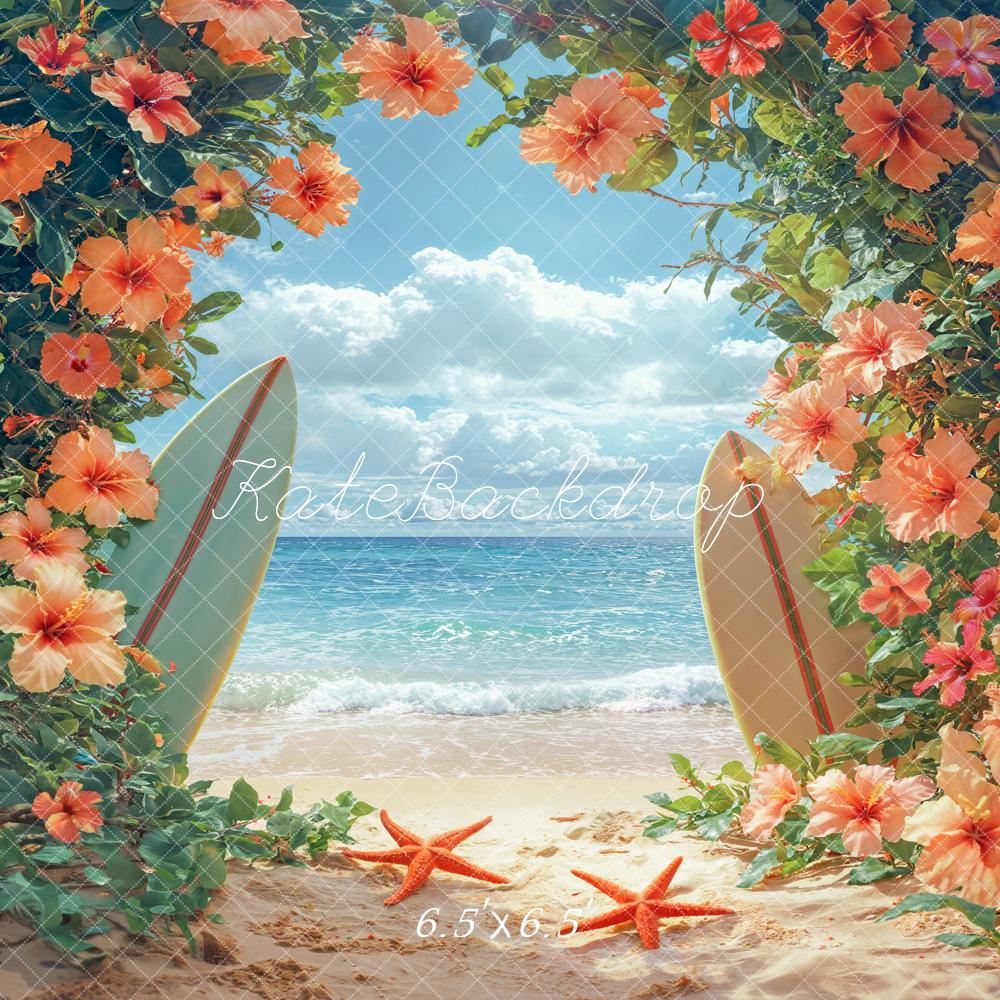 Kate Été Plage Planche de surf Fleurs Toile de fond conçue par Emetselch - Kate Backdrop FR