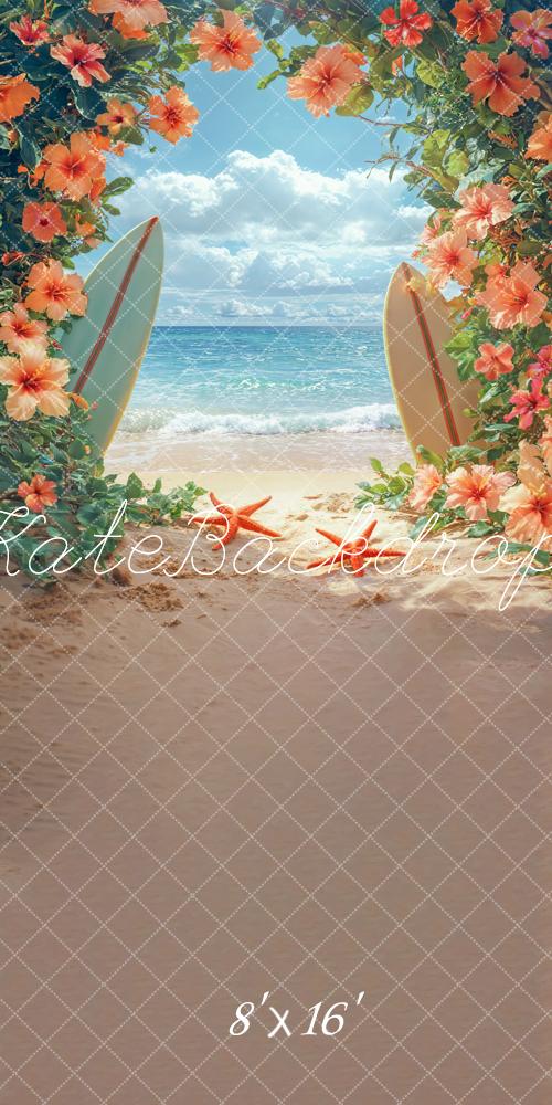 Kate Sweep Mur-à-Sol Été Plage Planche de surf Fleurs Toile de fond conçue par Emetselch - Kate Backdrop FR
