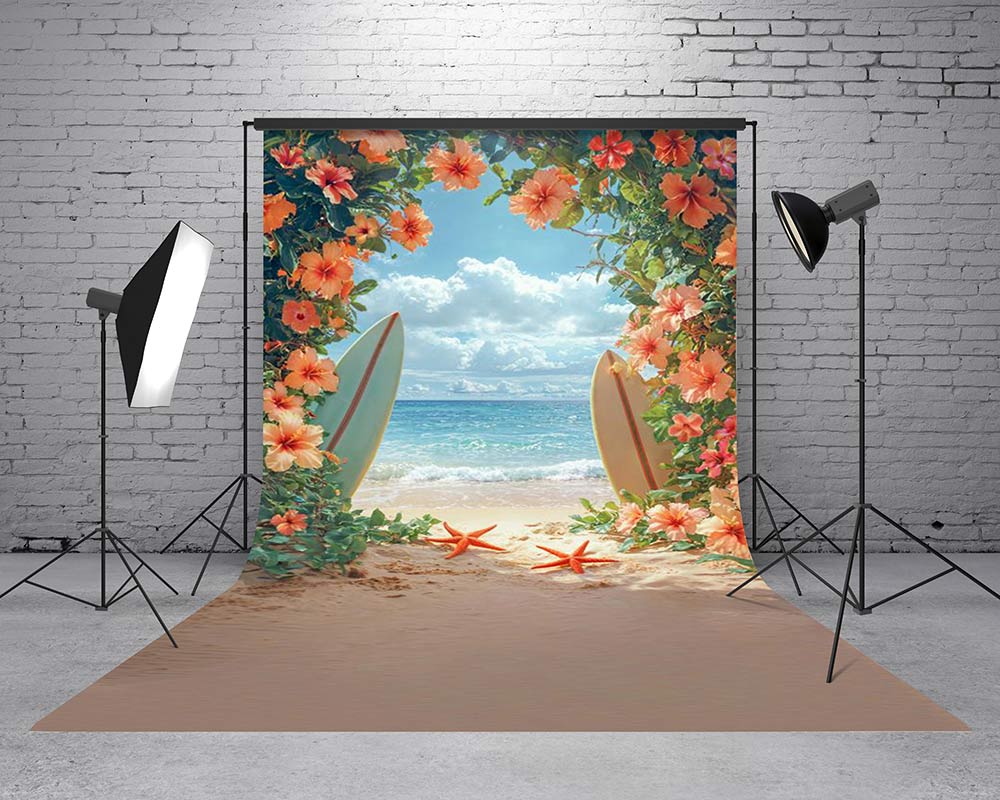 Kate Sweep Mur-à-Sol Été Plage Planche de surf Fleurs Toile de fond conçue par Emetselch - Kate Backdrop FR