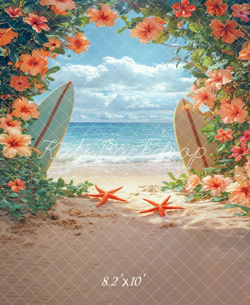 Kate Été Plage Planche de surf Fleurs Toile de fond conçue par Emetselch - Kate Backdrop FR