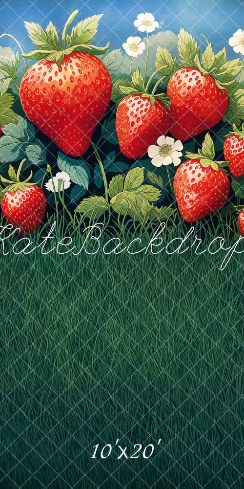 Kate Été Champ de Fraises Herbe Toile de fond conçue par Emetselch - Kate Backdrop FR