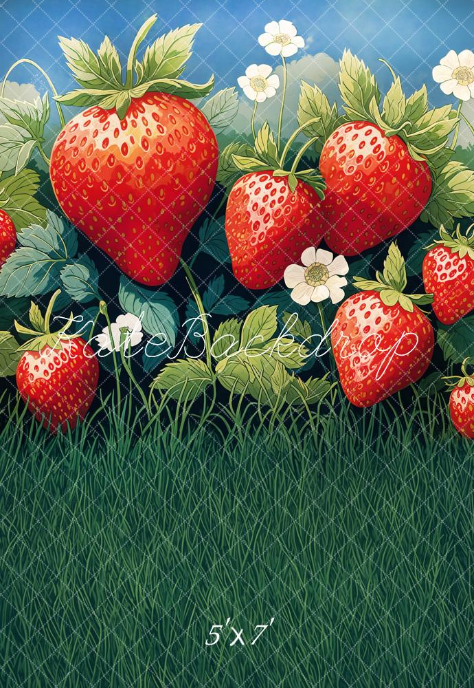 Kate Été Champ de Fraises Herbe Toile de fond conçue par Emetselch - Kate Backdrop FR