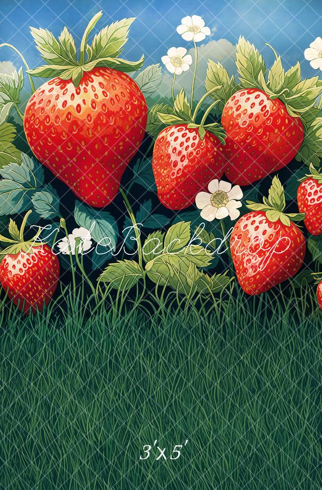 Kate Été Champ de Fraises Herbe Toile de fond conçue par Emetselch - Kate Backdrop FR