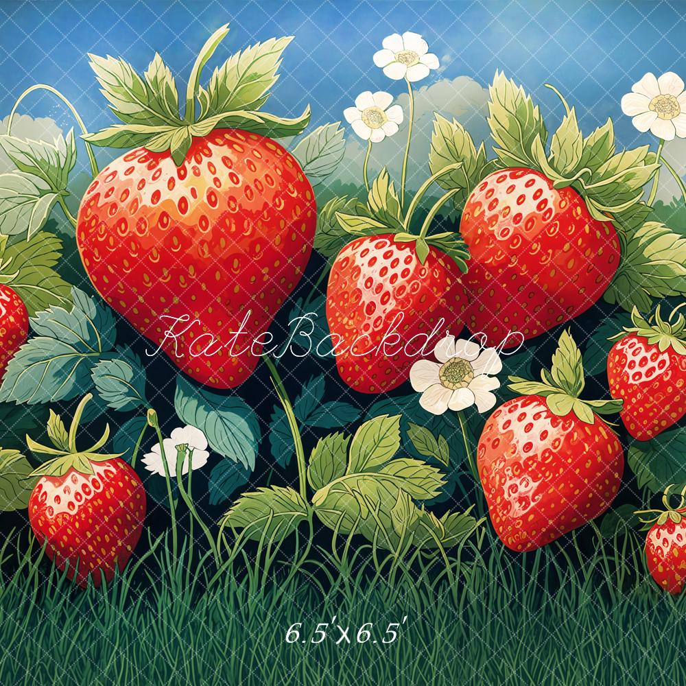 Kate Été Champ de Fraises Herbe Toile de fond conçue par Emetselch - Kate Backdrop FR