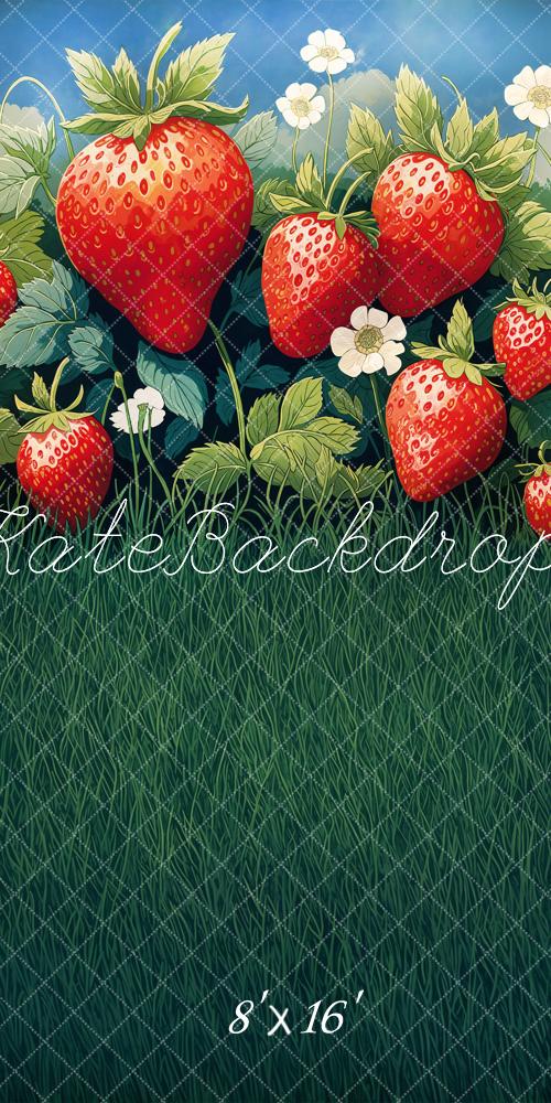 Kate Sweep Mur-à-Sol Été Champ de Fraises Herbe Toile de fond conçue par Emetselch - Kate Backdrop FR