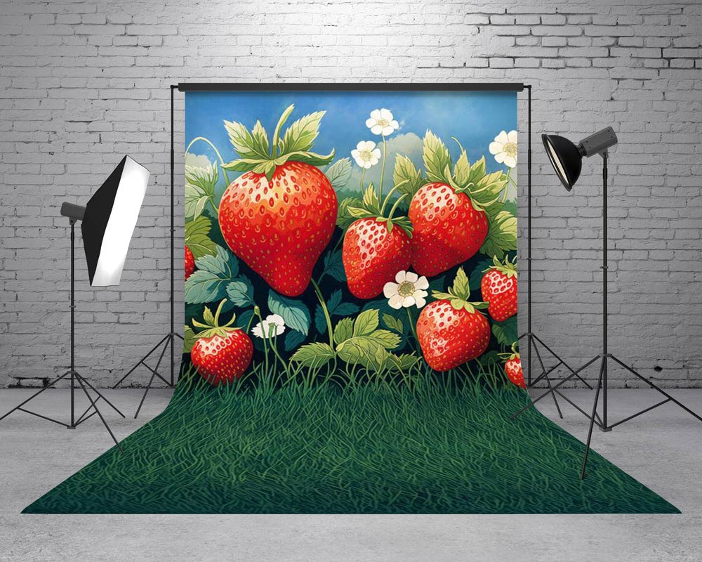 Kate Sweep Mur-à-Sol Été Champ de Fraises Herbe Toile de fond conçue par Emetselch - Kate Backdrop FR