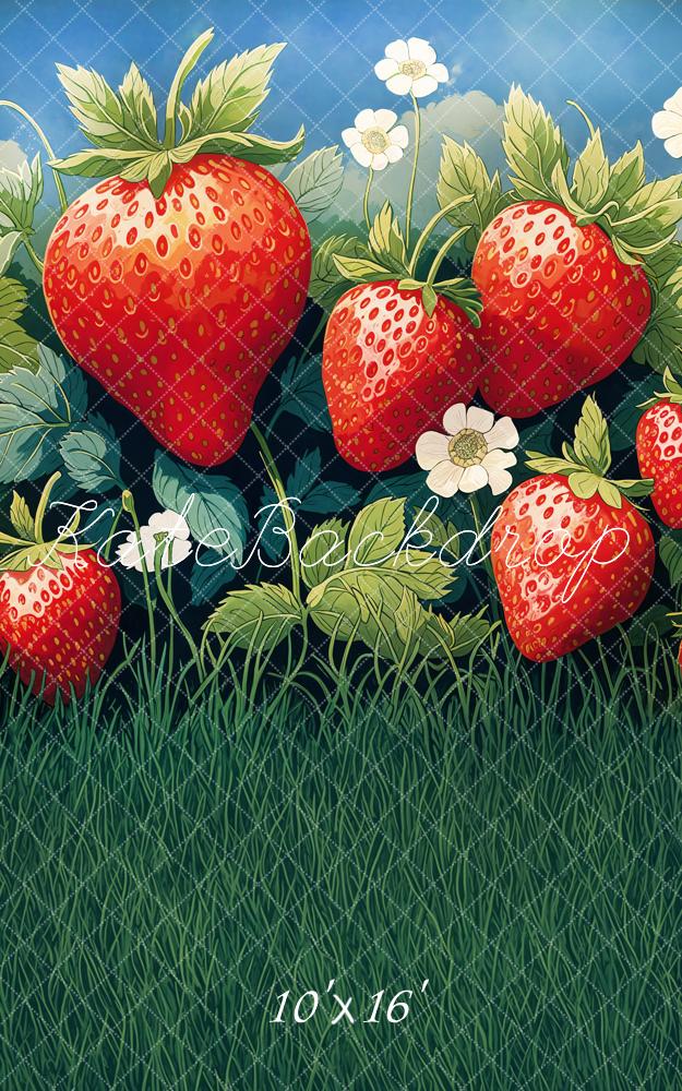 Kate Sweep Mur-à-Sol Été Champ de Fraises Herbe Toile de fond conçue par Emetselch - Kate Backdrop FR