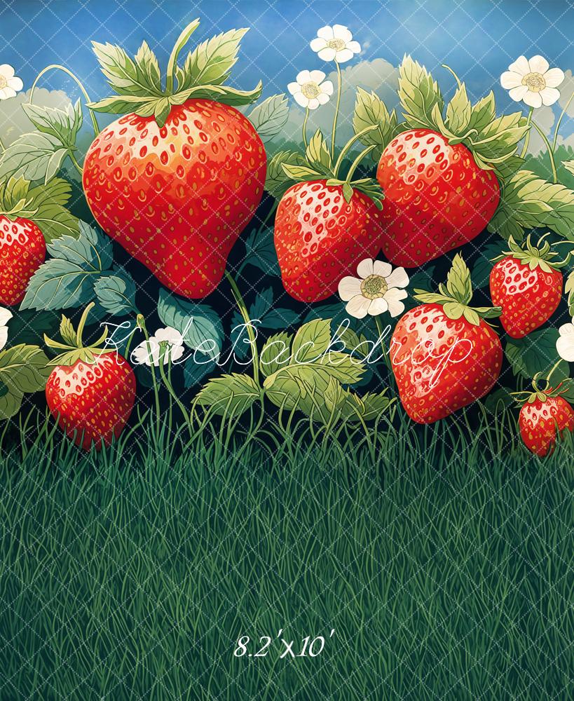 Kate Été Champ de Fraises Herbe Toile de fond conçue par Emetselch - Kate Backdrop FR