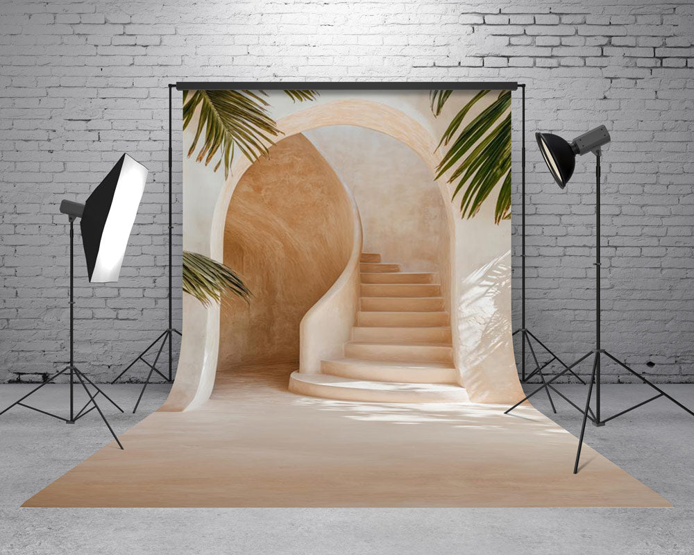 Kate Sweep Mur-à-Sol Arche Tropical Escaliers Beige Toile de fond conçue par Emetselch - Kate Backdrop FR