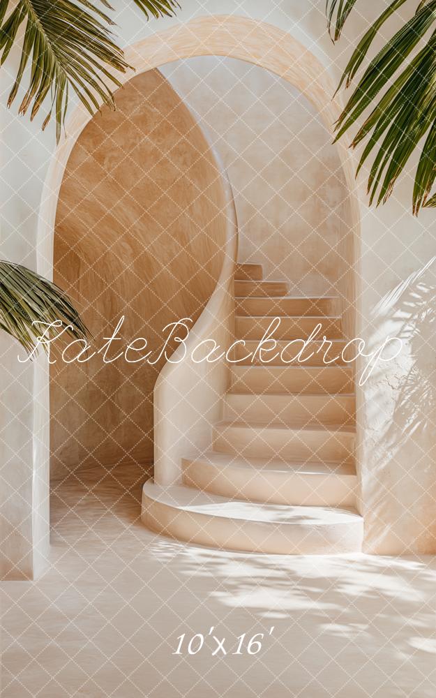 Kate Sweep Mur-à-Sol Arche Tropical Escaliers Beige Toile de fond conçue par Emetselch - Kate Backdrop FR