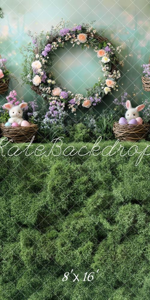 Kate Sweep Mur-à-Sol Pâques Lapin Fleurs Mousse Toile de fond conçue par Mini MakeBelieve - Kate Backdrop FR
