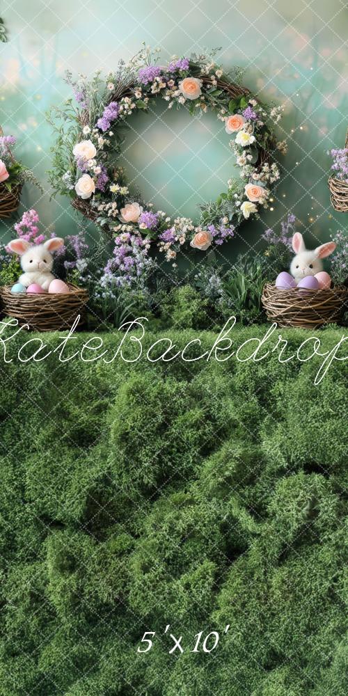 Kate Sweep Mur-à-Sol Pâques Lapin Fleurs Mousse Toile de fond conçue par Mini MakeBelieve - Kate Backdrop FR