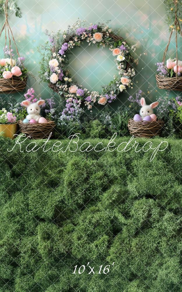 Kate Sweep Mur-à-Sol Pâques Lapin Fleurs Mousse Toile de fond conçue par Mini MakeBelieve - Kate Backdrop FR