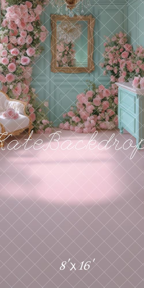 Kate Sweep Mur-à-Sol Chambre Vintage Roses Miroir Toile de fond conçue par Mini MakeBelieve - Kate Backdrop FR