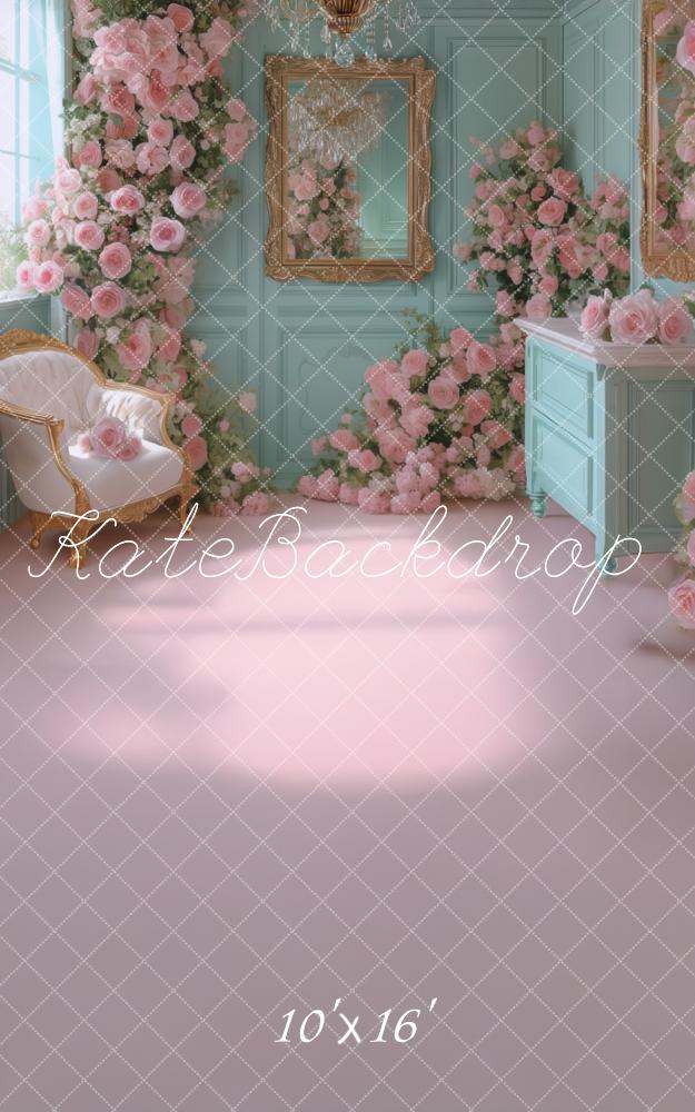 Kate Sweep Mur-à-Sol Chambre Vintage Roses Miroir Toile de fond conçue par Mini MakeBelieve - Kate Backdrop FR