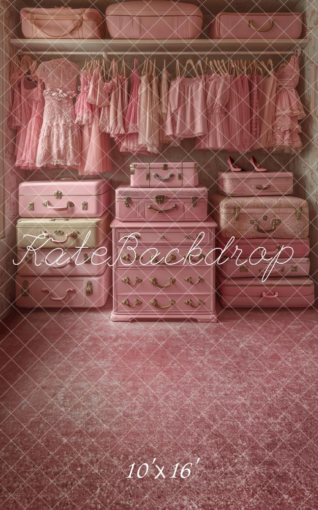 Kate Sweep Mur-à-Sol Princesse Placard Valises Rose Toile de fond conçue par Megan Leigh - Kate Backdrop FR