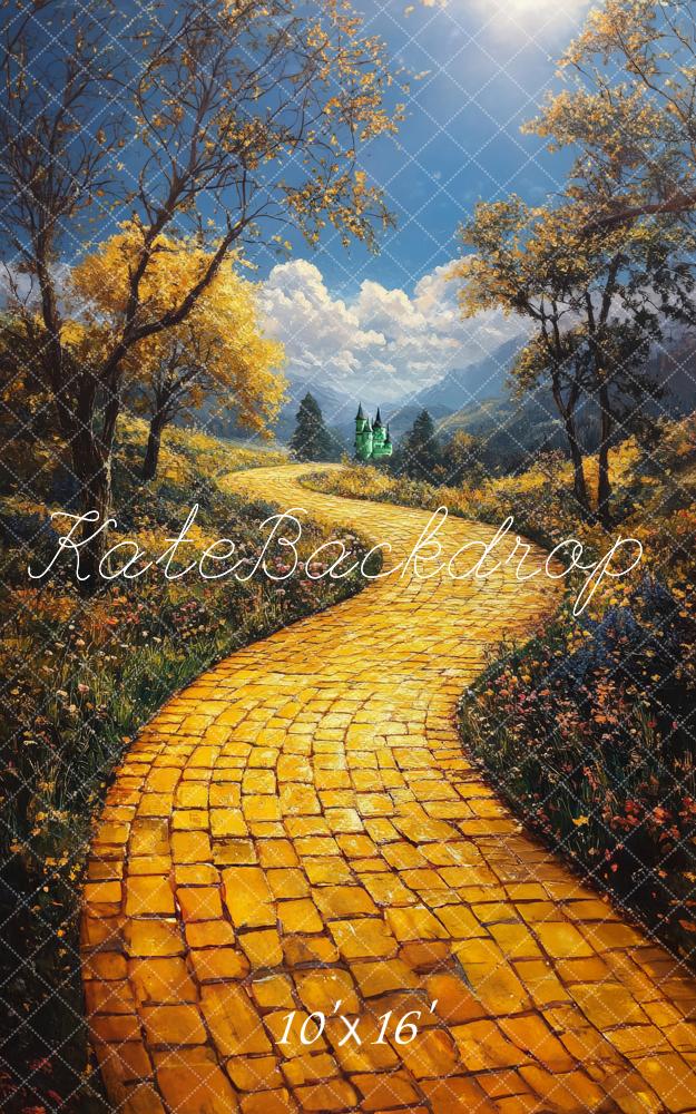 Kate Sweep Mur-à-Sol Route de briques Jaune Toile de fond conçue par Megan Leigh - Kate Backdrop FR