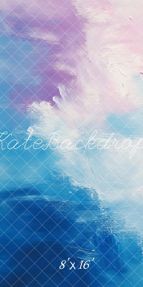 Kate Sweep Mur-à-Sol Abstrait Art Bleu Violet Blanc Toile de fond conçue par Lidia Redekopp - Kate Backdrop FR