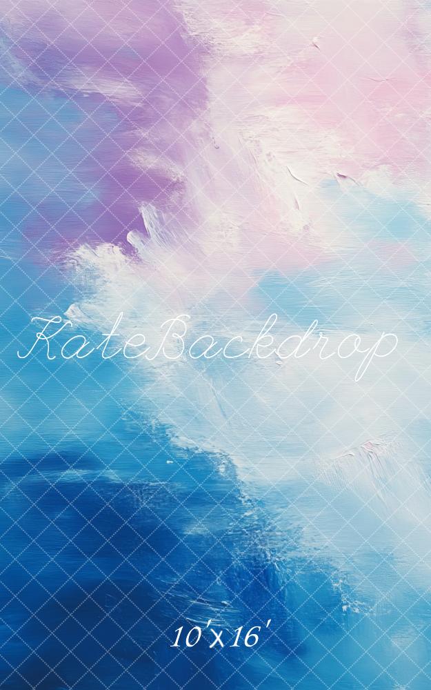 Kate Sweep Mur-à-Sol Abstrait Art Bleu Violet Blanc Toile de fond conçue par Lidia Redekopp - Kate Backdrop FR