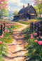Kate Printemps Chalet Fleurs Tulipe Allée Toile de fond conçue par Chain Photographie - Kate Backdrop FR