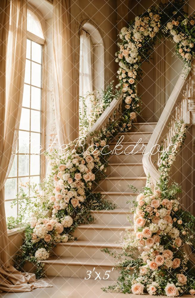 Kate Escaliers Fleurs Fenêtre Élégant Toile de fond conçue par Chain Photographie - Kate Backdrop FR