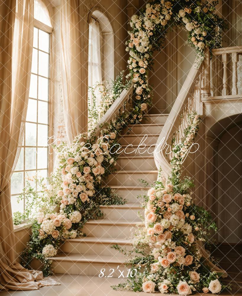 Kate Escaliers Fleurs Fenêtre Élégant Toile de fond conçue par Chain Photographie - Kate Backdrop FR