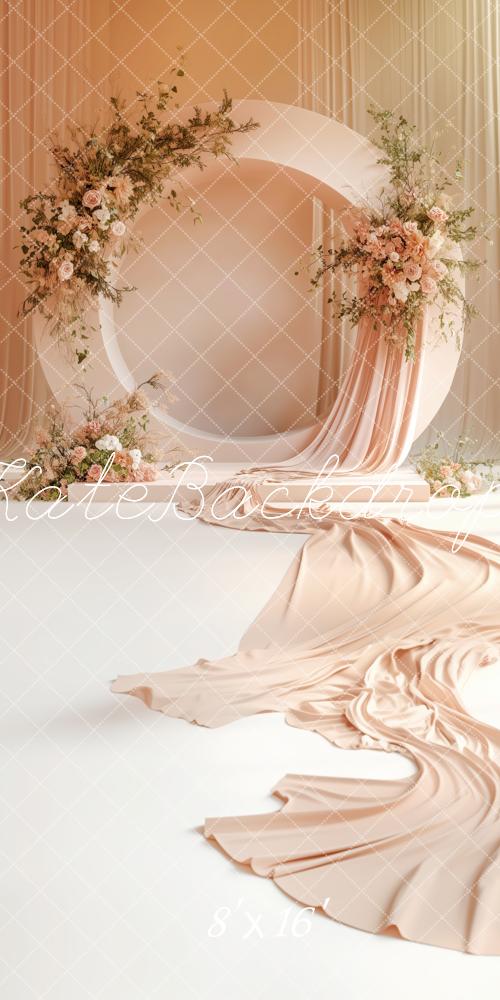 Kate Sweep Mur-à-Sol Rideaux Couleur Pêche Fleurs Toile de fond conçue par Patty Roberts - Kate Backdrop FR