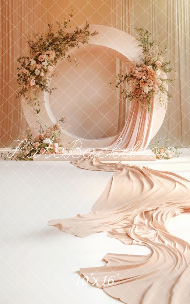 Kate Sweep Mur-à-Sol Rideaux Couleur Pêche Fleurs Toile de fond conçue par Patty Roberts - Kate Backdrop FR