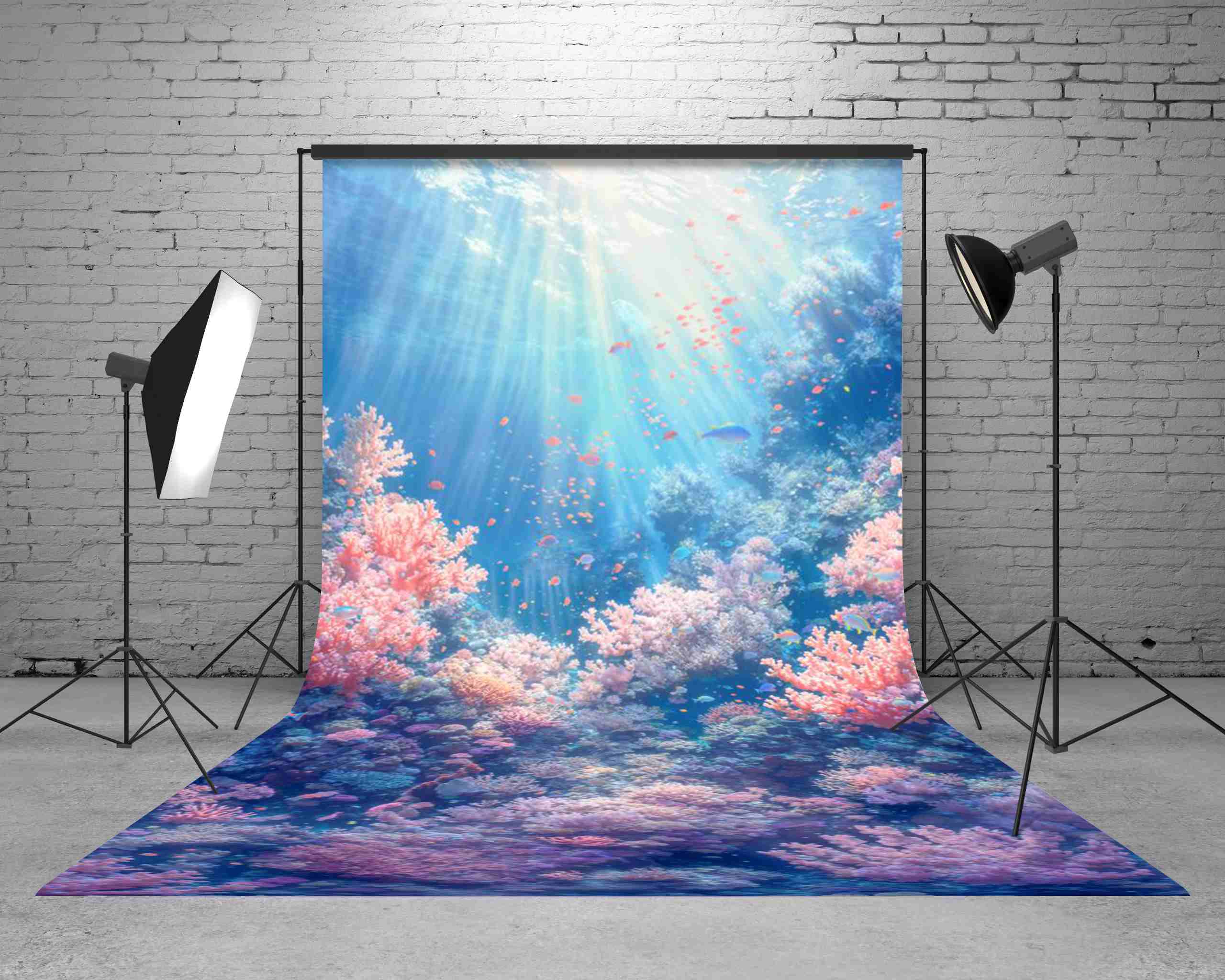 Kate Sweep Mur-à-Sol Mer Bleu Corail Récif Toile de fond conçue par Emetselch - Kate Backdrop FR
