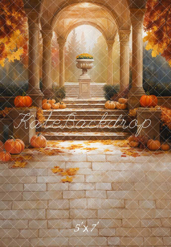 Kate Automne Citrouille Escaliers Jaune Toile de fond conçue par Emetselch - Kate Backdrop FR