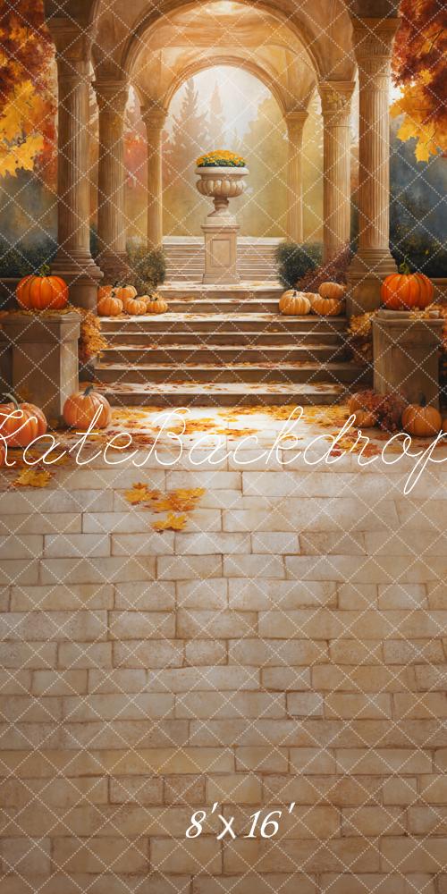 Kate Sweep Mur-à-Sol Automne Citrouille Escaliers Toile de fond conçue par Emetselch - Kate Backdrop FR