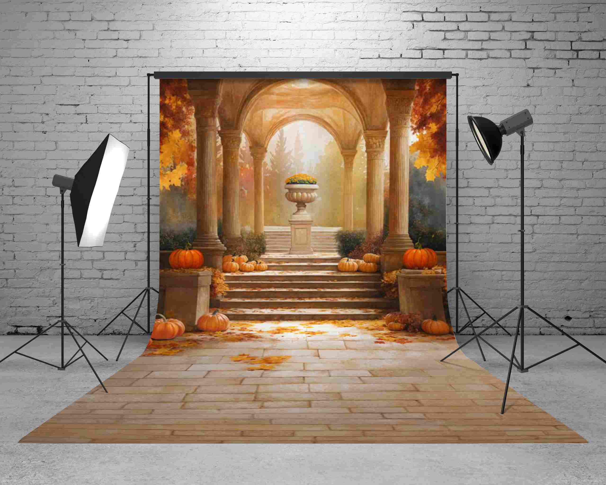 Kate Sweep Mur-à-Sol Automne Citrouille Escaliers Toile de fond conçue par Emetselch - Kate Backdrop FR