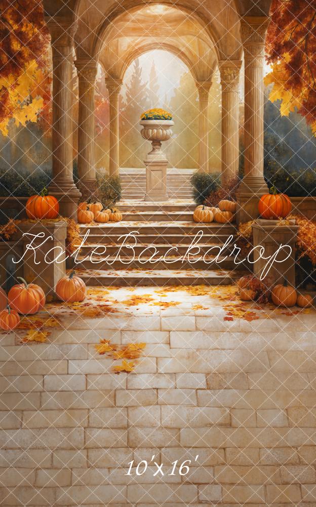 Kate Sweep Mur-à-Sol Automne Citrouille Escaliers Toile de fond conçue par Emetselch - Kate Backdrop FR