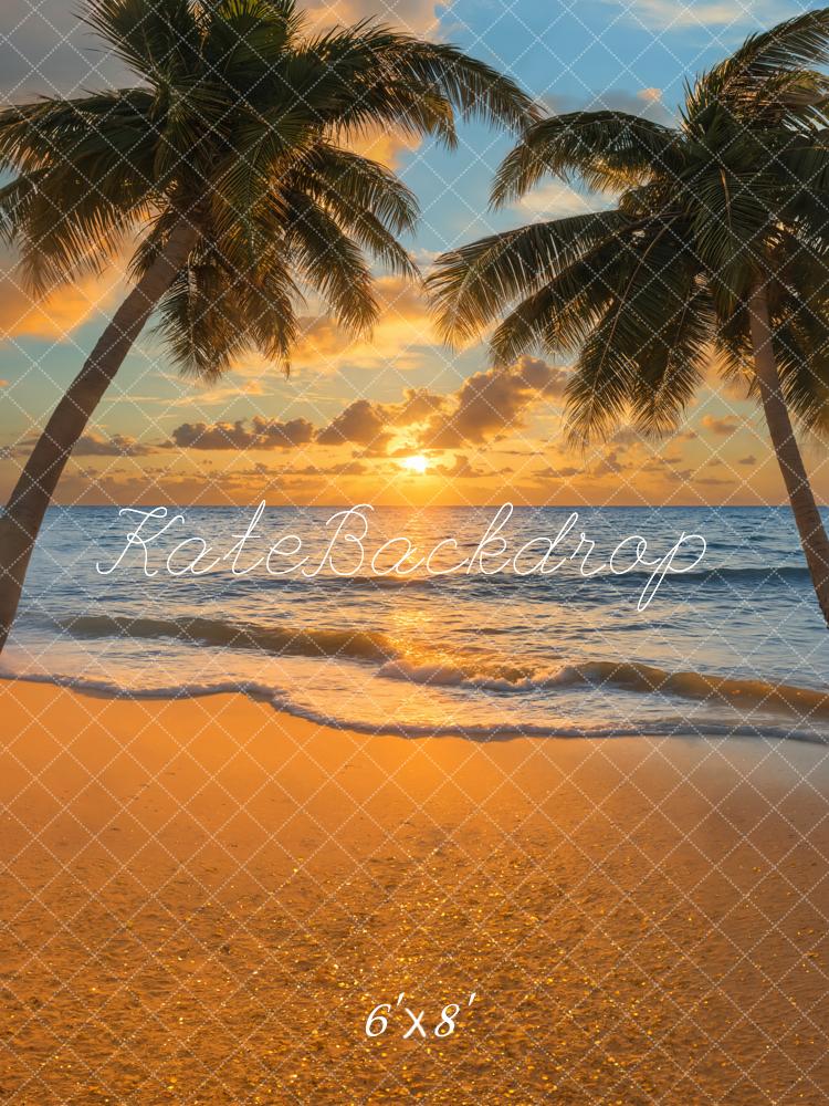 Kate Plage Tropical Coucher de soleil Palmier Toile de fond conçue par Emetselch - Kate Backdrop FR