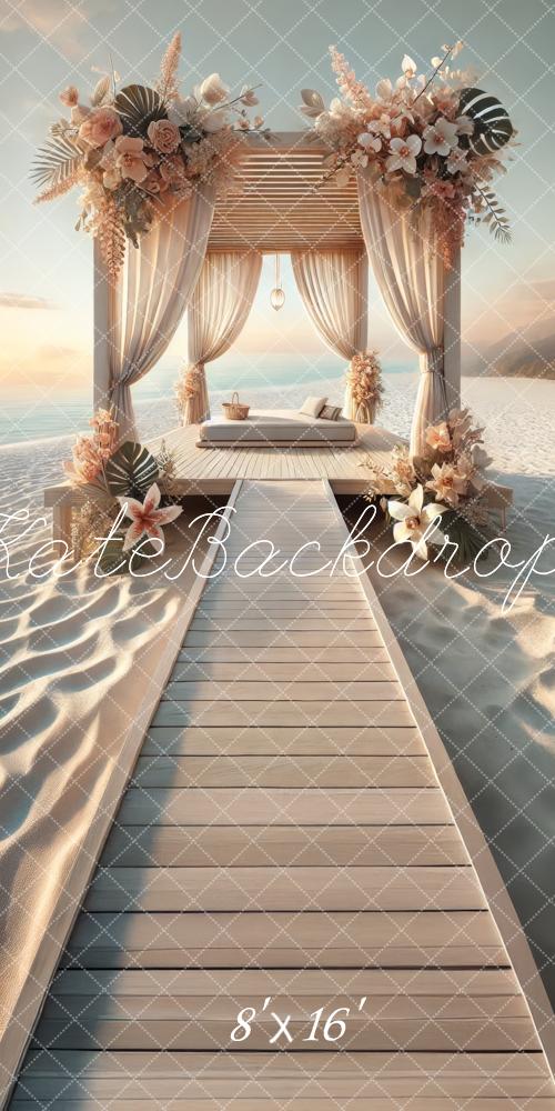 Kate Sweep Mur-à-Sol Plage Pavillon Fleurs Lit Été Toile de fond conçue par Lidia Redekopp - Kate Backdrop FR
