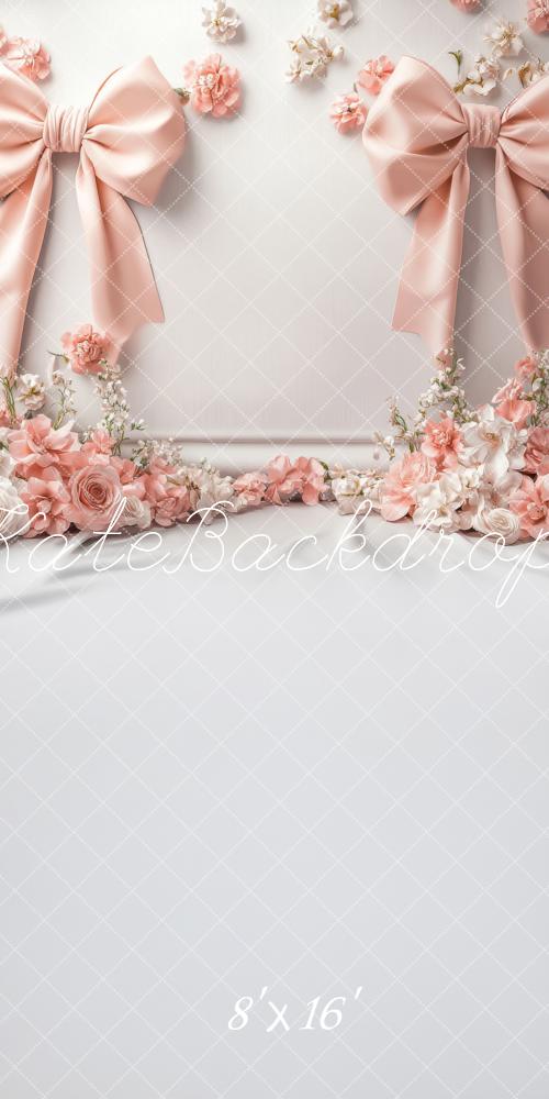Kate Sweep Mur-à-Sol Nœuds Rose Fleurs Élégant Toile de fond conçue par Lidia Redekopp - Kate Backdrop FR