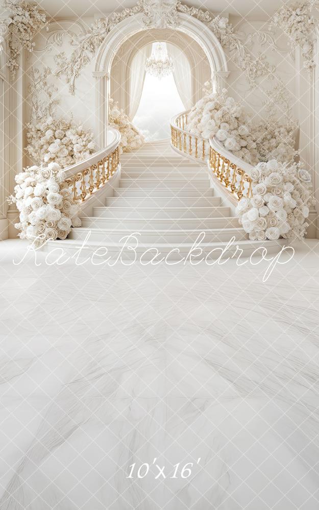 Kate Sweep Mur-à-Sol Bal de Promo Escalier Fleurs Toile de fond conçue par Mini MakeBelieve - Kate Backdrop FR