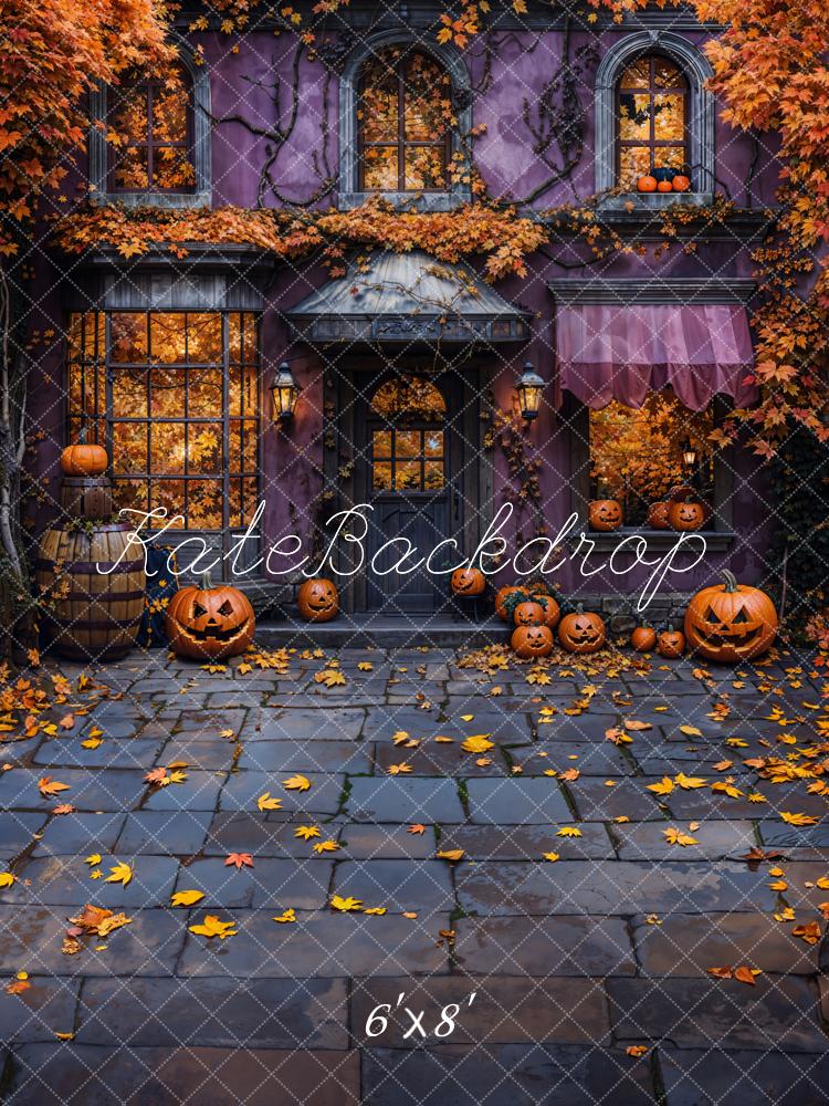 Kate Halloween Chalet Citrouille Feuilles Toile de fond conçue par Emetselch - Kate Backdrop FR