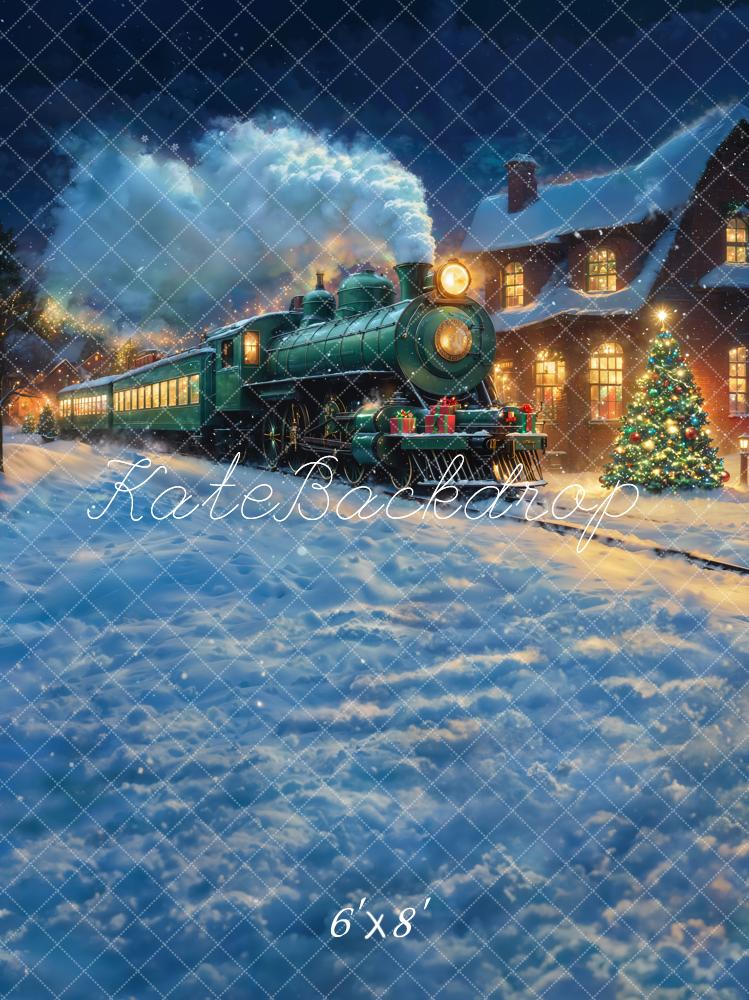 Kate Train Polaire Noël Neige Toile de fond conçue par Chain Photographie - Kate Backdrop FR